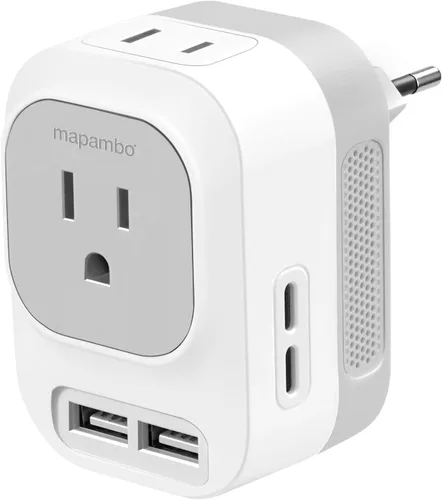220V to 110V Voltage Converter US to Europe with 2 USB A & 2 USB C Ports Fast Charging, Power Converter for European Travel International Universal