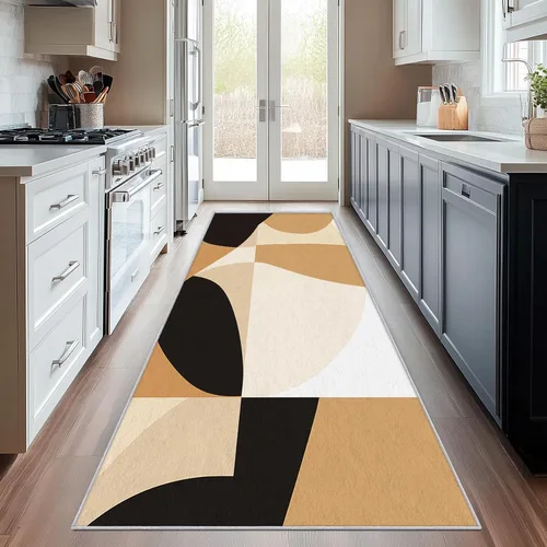 Geometric Runner Rug 2x4 Small - Hallway Runner Rug Retro Mid Century Modern Abstract Pattern, Non Slip, Washable, Geometric Home Decor Carpet for