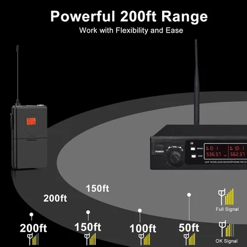 Vista 3 de 200-Channel Wireless Lavalier Microphone, Dual UHF Bodypack Cordless Lavalier Mic System Set, Auto Scan, Long Range 200-240Ft, 16 Hours Use Ideal