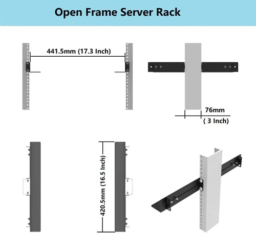 Vista 4 de JINGCHENGMEI Rieles para rack de servidores de 1U de 19 pulgadas, profundidad ajustable de 15 a 24 pulgadas para rieles universales de montaje