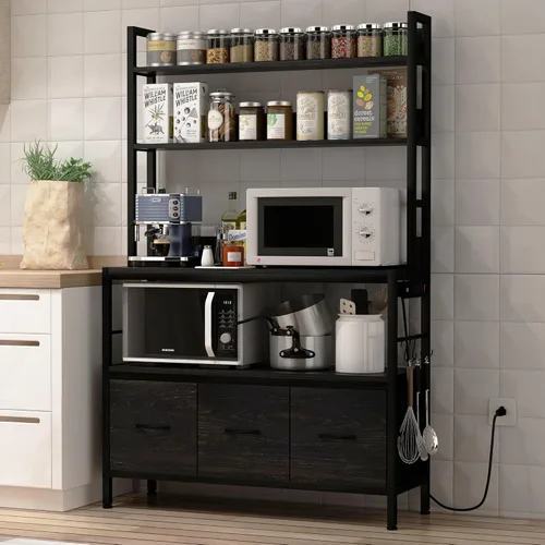 Vista 7 de Estante de Panadería para Cocina con Cestas, Estante de Almacenamiento Independiente de 5 Niveles, Soporte Industrial para Horno Microondas