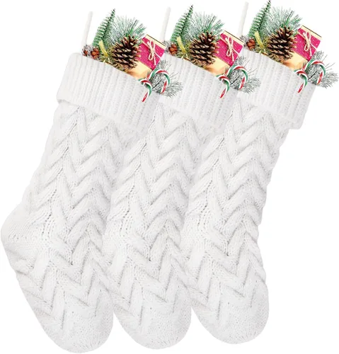 Vista 7 de Medias de Navidad, 18 pulgadas, calcetines de punto trenzado azul para decoración de Navidad, paquete de 2