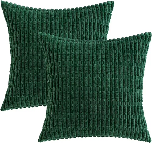 Vista 6 de MIULEE - Juego de 2 fundas decorativas de pana suave para cojín; diseño a rayas estilo bohemio, moderno, rural; decoración p/el hogar, sala de Verde