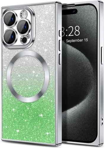 Vista 73 de Hython Funda para iPhone 12 Pro Max Transparente Magnética con Purpurina [Compatible con MagSafe] Protector Completo de Lente de Cámara Delgado
