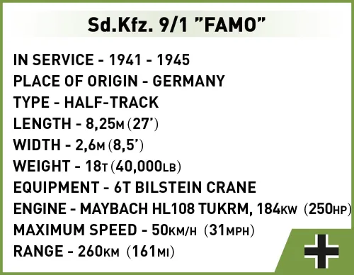 Vista 7 de COBI Colección Histórica WWII Sd.Kfz. 9/1 "FAMO Juego de construcción de vehículos, 498 piezas