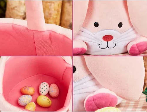 Vista 4 de Personalized Bunny Easter Basket, Custom Embroidered Monogram Easter Bucket Plush Easter Basket Kids Easter Gift Perfect for Toys and Candy