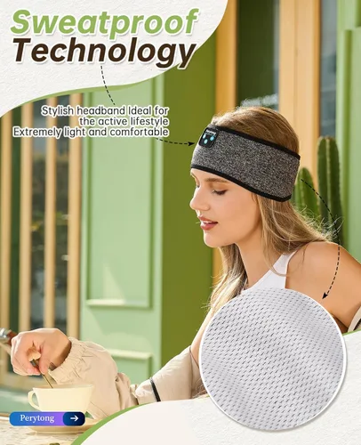 Vista 2 de Perytong Auriculares para dormir con Bluetooth, diadema inalámbrica para dormir con cómodos auriculares para dormir de lado, máscara de ojos