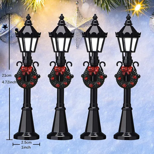 Vista 2 de Honoson 4 piezas de aldea de Navidad mini lámpara de calle casa de muñecas