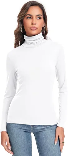 Vista 2 de Camiseta de manga larga para mujer, casual, ligera, cuello alto, ajustada, térmica, activa