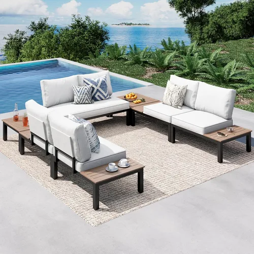 Vista 7 de PHI VILLA Juego de sofá de 2 asientos al aire libre para patio, sofá biplaza de metal para bistro, patio trasero, jardín