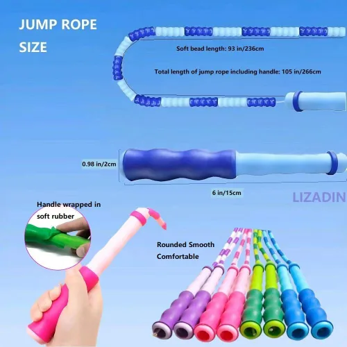 Vista 3 de Cuerda de saltar para niños, cuerda de saltar con cuentas suaves, longitud ajustable, sin enredos, cuerda de salto segmentada para niños