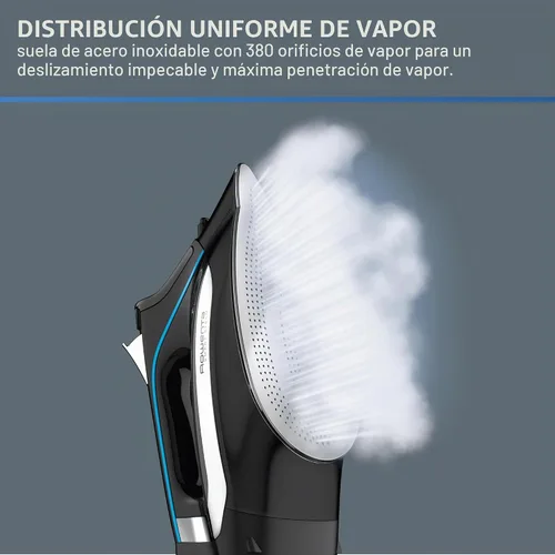 Vista 11 de Rowenta, Plancha de vapor de acero inoxidable Smart Temp para ropa, 380 agujeros de microvapor, planchado de 1725 vatios, apagado automático