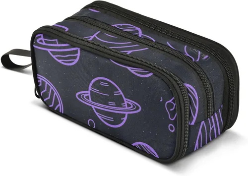 Vista 8 de Nylon Large Pencil Bags Space Planet Purple Black Big Capacity Pen Pencil Case Stationery Organizer for Elementary Women estuche