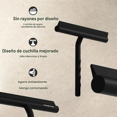 Vista 4 de Minismus Escobilla de ducha de silicona con gancho negro, limpiador de W/gancho (negro)