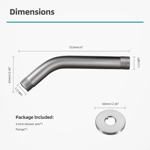 Vista 5 de Cobbe Brazo de ducha con brida y cinta de teflón, brazo de ducha de 6 pulgadas montado en la pared, extensión de acero inoxidable 304 para cabezal