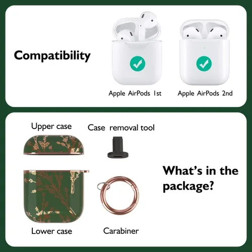 Vista 2 de TATOFY Funda rígida para AirPods 1 y 2, elegante y bonitos patrones de flores, funda protectora rígida con llavero de clip