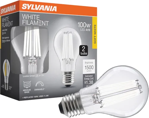 Vista 11 de Sylvania T14 - Bombilla LED transparente de filamento blanco, 3.5 W, regulable, 300 LMS, base media, 2700 K, blanco suave, 1 paquete (42266)