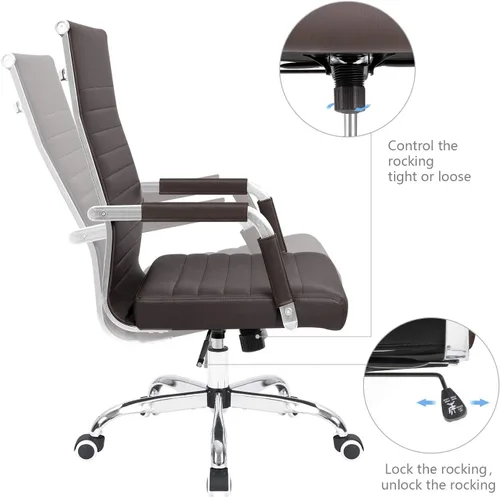 Vista 6 de KaiMeng Escritorio de oficina acanalado con respaldo medio, silla de computadora de altura ajustable para conferencias, tareas ejecutivas, Marrón