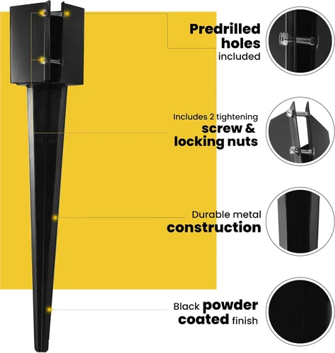 Vista 3 de 4 Pcs 36" Heavy Duty 4x4 Fence Post Anchor Ground Spike Metal Black Powder Coated - Mailbox Post Anchors. Length: 36 inches, Outer Dimension: 4” x