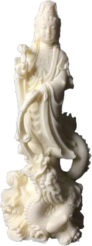 Estatua de Quan Yin de pie en dragón, Kwan Yin Misericordia Diosa china Feng Shui Escultura Diosa asiática Mujer Buda Budista Decoración
