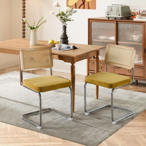 Vista 7 de Cesca - Juego de 2 sillas de comedor con respaldo de caña de ratán natural Beige