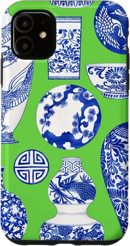 Vista 8 de Blue Willow Chinoiserie Pagoda Ginger Jar Preppy Blue Green Case para iPhone 16
