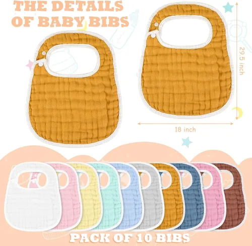 Vista 2 de Loopeer 10 baberos de muselina para bebé, bandana, baberos unisex de algodón suave, ajustable con broches fáciles para babear y dentición, bebé