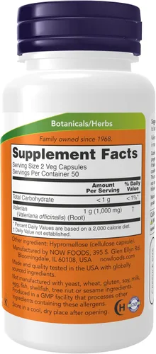 Vista 2 de NOW Supplements, Raíz de valeriana (Valeriana officinalis) 500 mg, suplemento herbal, 100 cápsulas vegetales