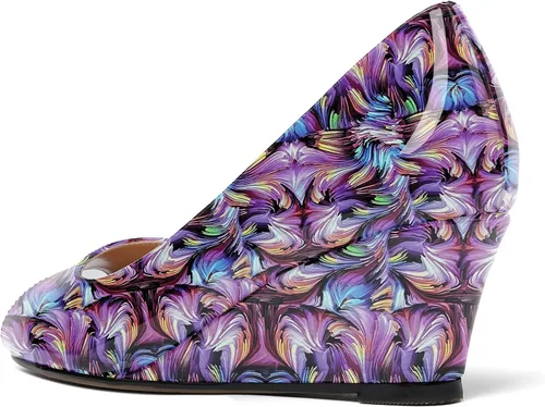 Vista 7 de WAYDERNS Zapatos de tacón bajo con cuña de charol y puntera abierta para mujer de 2 pulgadas