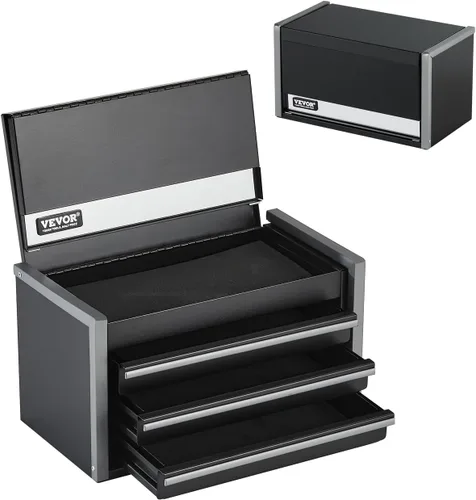 VEVOR Caja de herramientas de metal, 8.6 pulgadas, caja de herramientas de metal portátil con 3 cajones, pequeña caja de herramientas con forros de