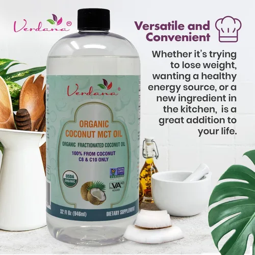 Vista 6 de Verdana Aceite de coco orgánico MCT certificado por USDA – Aceite de coco fraccionado – Sin granos de palma utilizado – Kosher, grado alimenticio