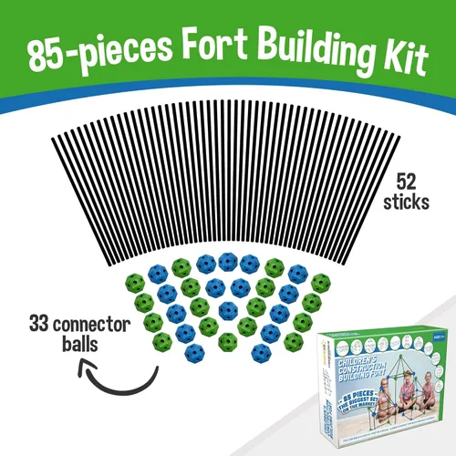 Vista 2 de Kit de fortaleza de construcción – 85 piezas con almacenamiento – STEM Build DIY juguete educativo de aprendizaje para interiores y exteriores