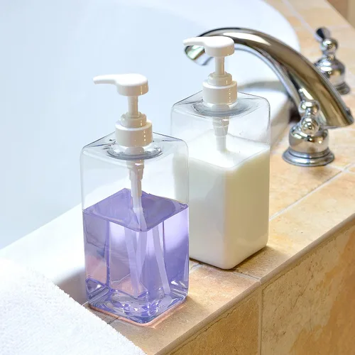 Vista 3 de Youngever Paquete de 3 botellas de bomba para champú de 32 onzas (1 litro), botellas cuadradas vacías de champú, cilindro de plástico con bombas