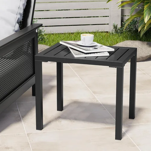 Vista 5 de Crestlive Products Mesa auxiliar para exteriores, mesa auxiliar rectangular de aluminio, mesa de café para patio pequeño para interiores y Negro