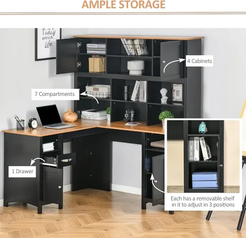 Vista 12 de HOMCOM - Escritorio para computadora en forma de L con gabinete, escritorio