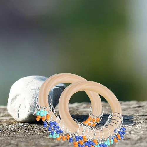 Vista 3 de 10 anillos de madera de macramé de 2.756 in/2.7 pulgadas sin terminar, anillos de madera maciza grandes para manualidades, conectores colgantes