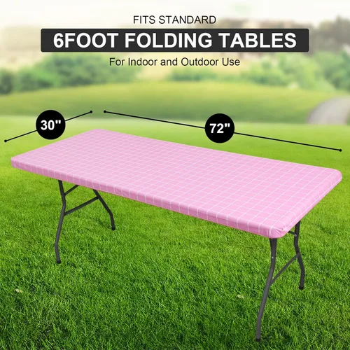 Vista 372 de Mantel rectangular, manteles de plástico elásticos ajustables con parte trasera de franela para mesas de 4 pies, manteles de vinilo impermeables