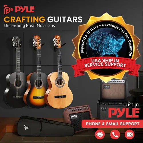 Vista 7 de Pyle Beginner Acoustic Guitar Kit, 4/4 Full Size All Wood Instrument with Full Accessory Kit, Picks, Shoulder Strap, Carry Case, Cleaning Cloth