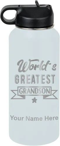 Vista 43 de LaserGram Personalized Water Bottle, World's Greatest Grandson, Stainless Steel Double Wall Vacuum Insulated with Flip Top Straw, Custom Engraved