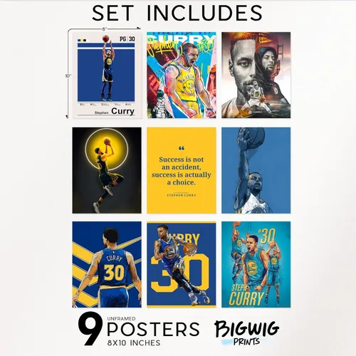 Vista 2 de BigWig Prints Póster de Steph Curry - Pósteres de baloncesto para dormitorio de niños, NBA Golden State Warriors, arte de pared de baloncesto