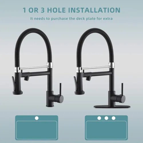 Vista 7 de Grifo de cocina extraíble con rociador, Fapully - Grifo de fregadero de cocina comercial negro primaveral con níquel cepillado