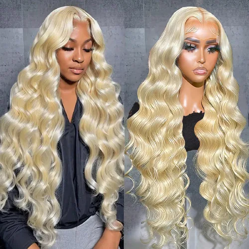 Vista 25 de Alipeacock Peluca de Encaje Frontal 613 13x6 de Cabello Humano Densidad 200% Ondas Corporales Rubias Pelucas de Encaje Frontal de Cabello Humano Pre