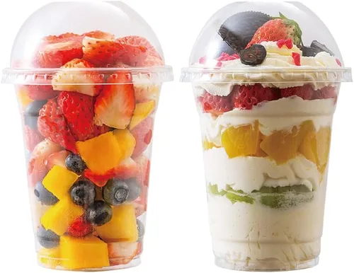 Vasos de plástico transparente de 12 onzas con tapas de cúpula, tazas de postre con tapas (25 juegos), vasos desechables para fiestas de PET (sin