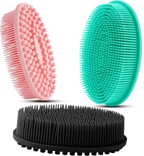 Vista 8 de Paquete de 3 unidades de esponja de silicona suave, exfoliante corporal de silicona suave, cepillo corporal de silicona para baño y ducha