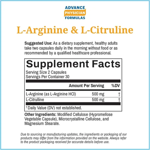 Vista 3 de L-Arginina 500 mg, L-Citrulina 500 mg, 60 Cápsulas Vegetales