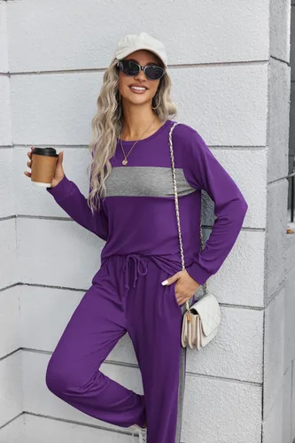 Vista 2 de HOTOUCH Conjunto de dos piezas para mujer, de manga larga, cuello redondo, sin botones y pantalones largos, sudadera de moda 2023