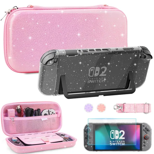 Vista 17 de FUNDIARY Black Carrying Case for Nintendo Switch 2(2025), Shockproof Accessories Bundle with Slim Portable Storage Travel Bag, Clear PC Protective