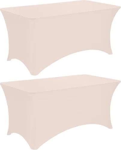Vista 11 de 2 Pack 6FT Spandex Table Covers Washable Wrinkle Resistant Fitted Rectangle Tablecloth for Folding Table Wedding Party Birthday Banquet Bar Beige