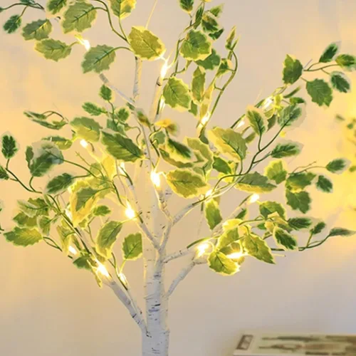 Vista 82 de Lámpara de árbol de Pascua iluminada, decoración de Pascua para mesa, mini árbol de abedul artificial, decoración de bonsái para dormitorio, mesita