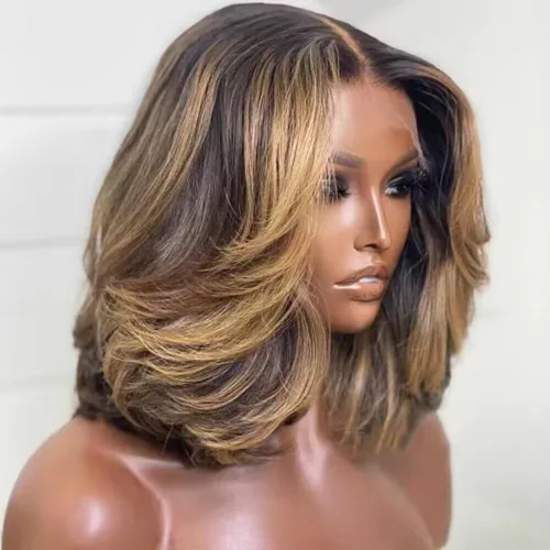 Vista 11 de Pelucas cortas de cabello humano rizado estilo Bob con reflejos, pelucas de encaje frontal HD de 13 x 4, pelucas de cabello brasileño con corte